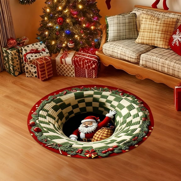 Christmas Decorative Plate, Santa Claus with Gift Bag & Candy Cane Centerpiece for Holiday Table Decor, Red Green Gold Festive Serving Tray B