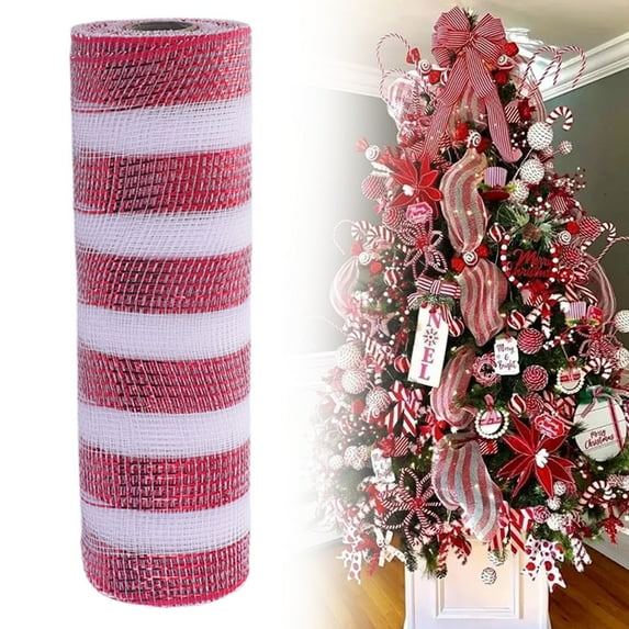 Christmas Decorative Ribbons/ 26cm 10 Yards Red White Christmas Flower Wreath Mesh DIY Xmas Tree Mesh Tulle Roll Ribbon Decoration For New Year Navidad