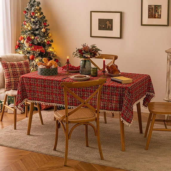 Christmas Decorative Table Cloth,Dining Table Cover Household Christmas Plaid Printed Rectangular Table Cloth 55''x70'', For 4-6 Seats