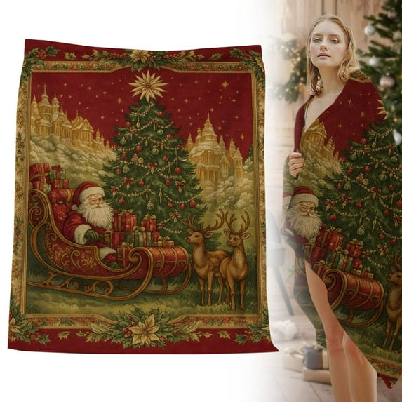 Christmas Decorative Throw Blanket, Christmas Theme Print Decoration, Soft Flannel Winter Blankets for Couch Bed Sofa, Holiday Home Decor, Xmas Festival Gifts for Kids Adults 27.55x39.37 Inch