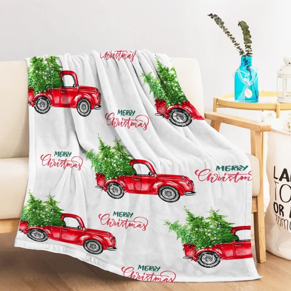 Christmas Decorative Throw Blanket Red Truck Blankets for Couch Sofa