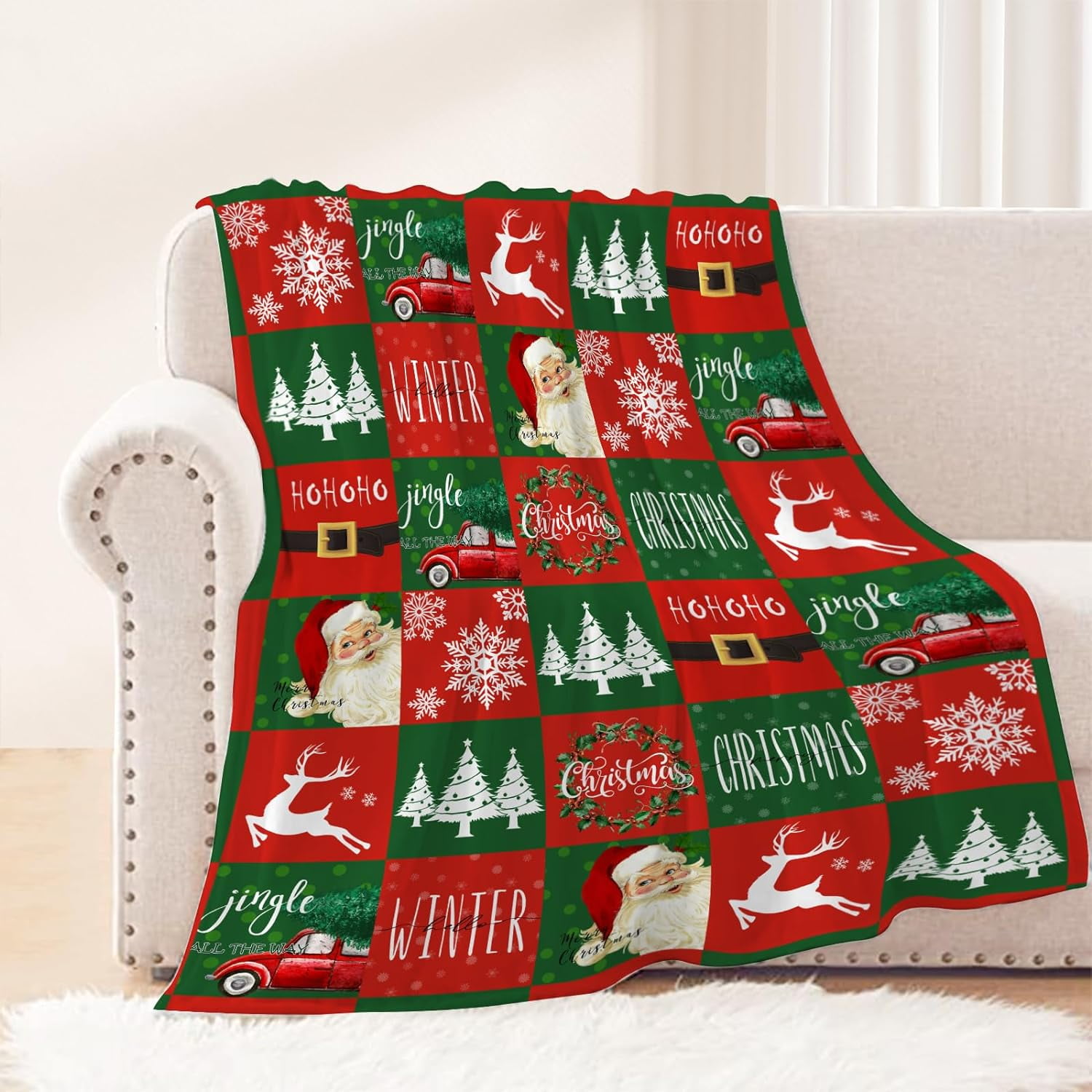Christmas Decorative Throw Blanket Twin Red Green Plaid Christmas