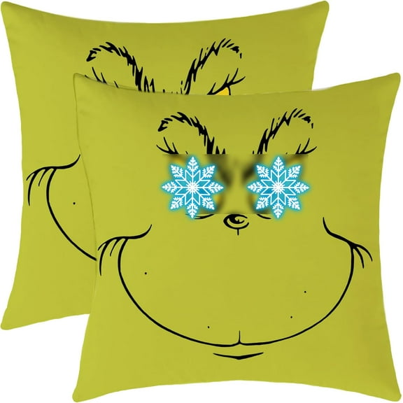 Christmas Decorative Throw Pillow Cover, Xmas Cushion Covers, Green Face Pack of 2 Pillowcase Only (Green Face, 18 x 18 Inch)