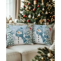 Christmas Decorative Throw Pillow Covers 12x20 Inch Set of 2 Blue Snowman Pillow Cases for Couch, Christmas Tree Bird Snowflake Cushion Case for Living Room Bedroom Bed Car Chair