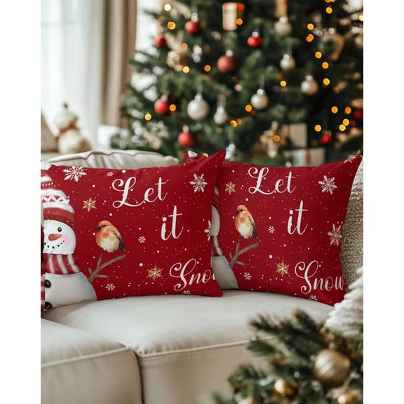 Christmas Decorative Throw Pillow Covers 12x20 Inch Set of 2 Cute Snowman Pillow Cases for Couch, Bird Snowflake Red Cushion Case for Living Room Bedroom Bed Car Chair