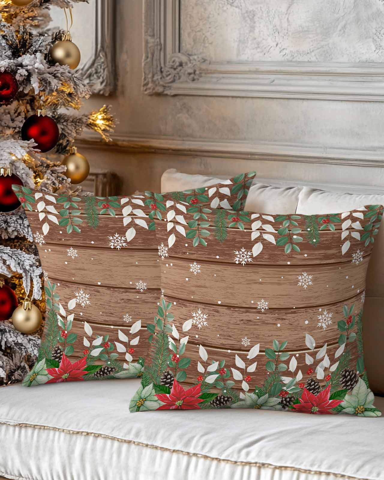 Christmas Decorative Throw Pillow Covers 16x16 Inch Set of 2 Poinsettia