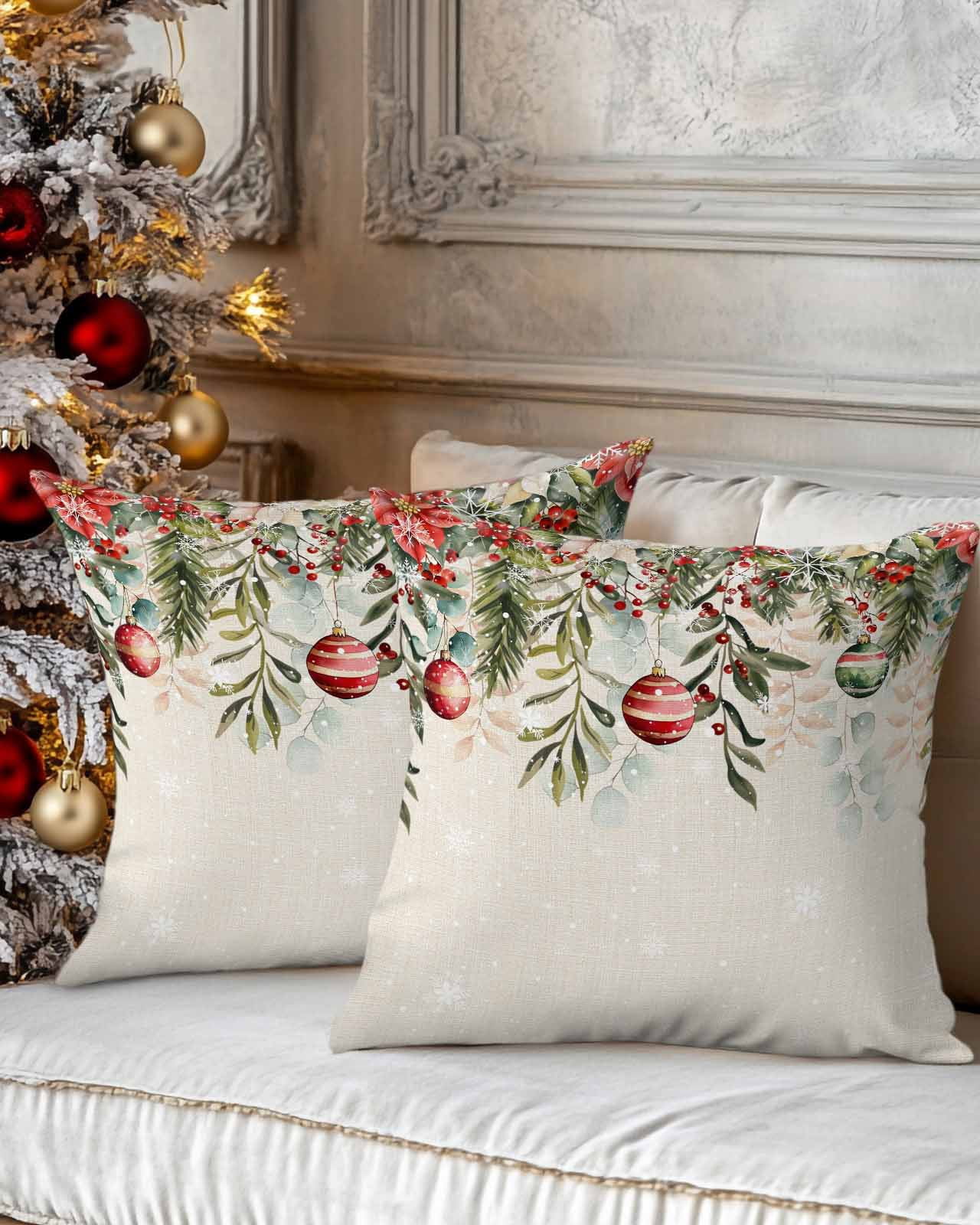 Christmas Decorative Throw Pillow Covers 16x16 Inch Set of 2 Poinsettia