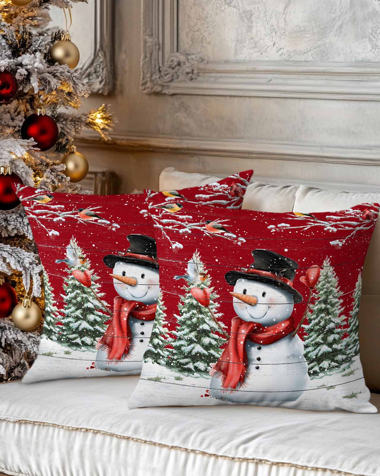 Christmas Decorative Throw Pillow Covers 16x16 Inch Set of 2 Red