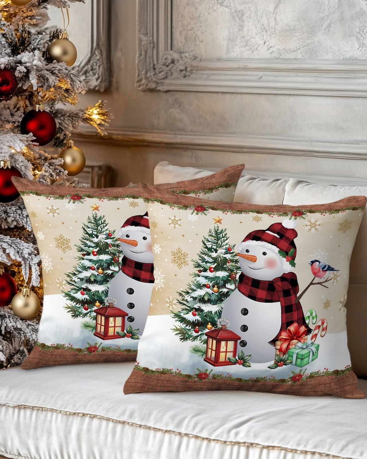 Christmas Decorative Throw Pillow Covers 16x16 Inch Set of 2 Snowman ...