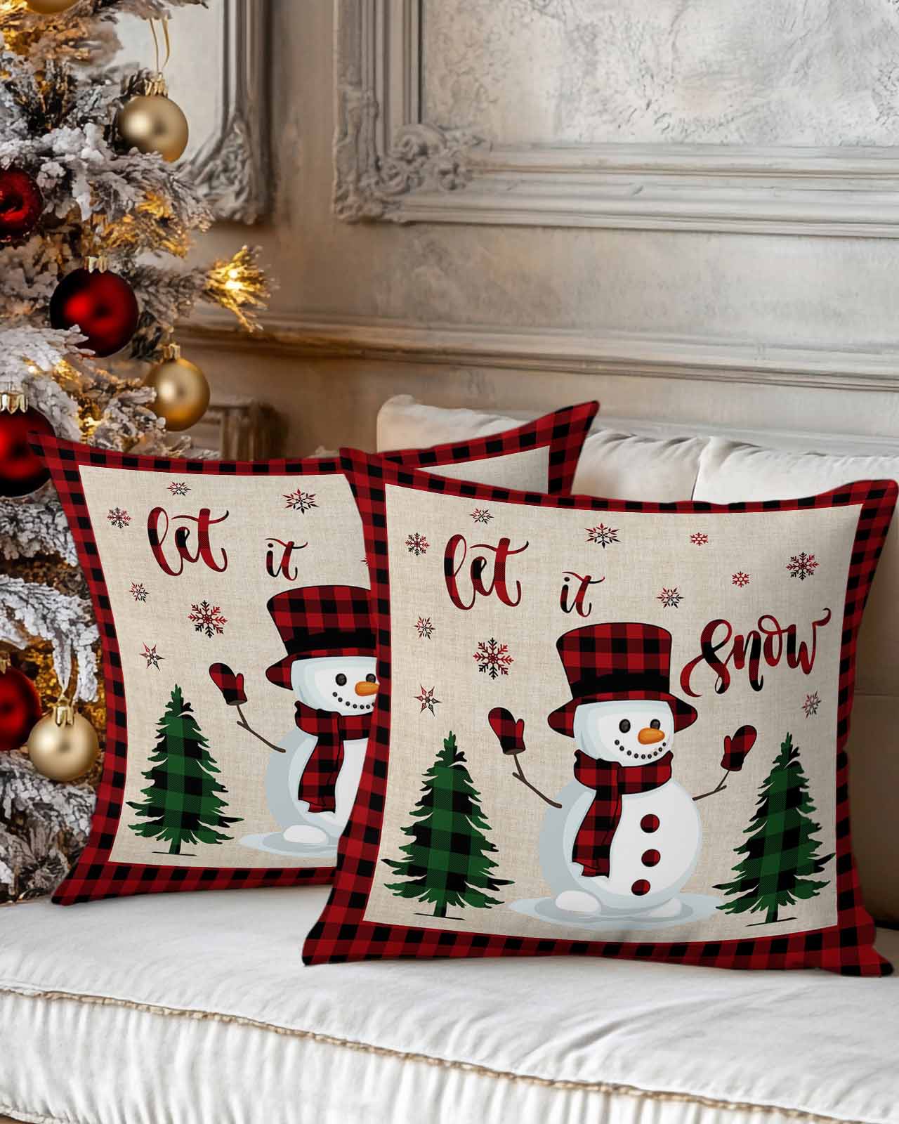 Christmas Decorative Throw Pillow Covers 16x16 Inch Set of 2 Snowman ...