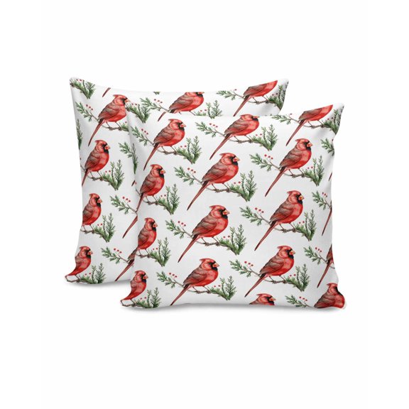 Christmas Decorative Throw Pillow Covers 18x18 Inch Set of 2 Red Cardinal Pillow Cases for Couch, Christmas Birds Cushion Case for Living Room Bedroom Bed Car Chair