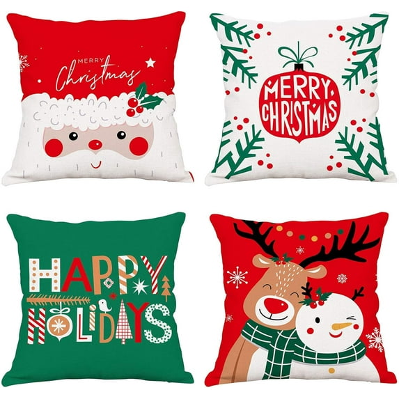 Christmas Decorative Throw Pillow Covers 18x18 Inch Set Of 4 Christmas Holiday Velvet Pillow Cases Xmas Santa Clause Deer Snowman Red Green Cushion Covers Outdoor Sofa Home Bed Decor Pillow Protectors