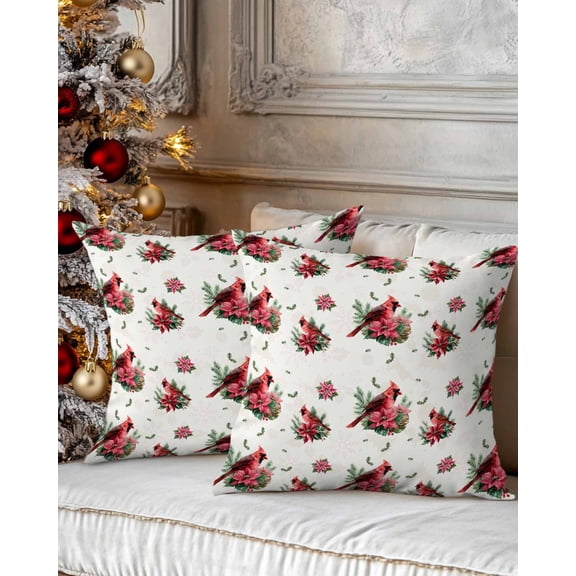Christmas Decorative Throw Pillow Covers 20x20 Inch Set of 2 Cardinals Pillow Cases for Couch, Poinsettia Red Berry Cushion Case for Living Room Bedroom Bed Car Chair