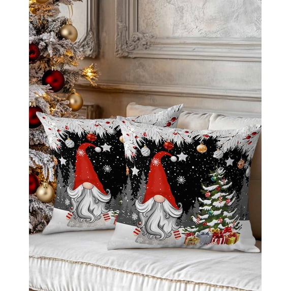 Christmas Decorative Throw Pillow Covers 20x20 Inch Set of 2 Red Gnome Pillow Cases for Couch, Black Christmas Balls Tree Cushion Case for Living Room Bedroom Bed Car Chair