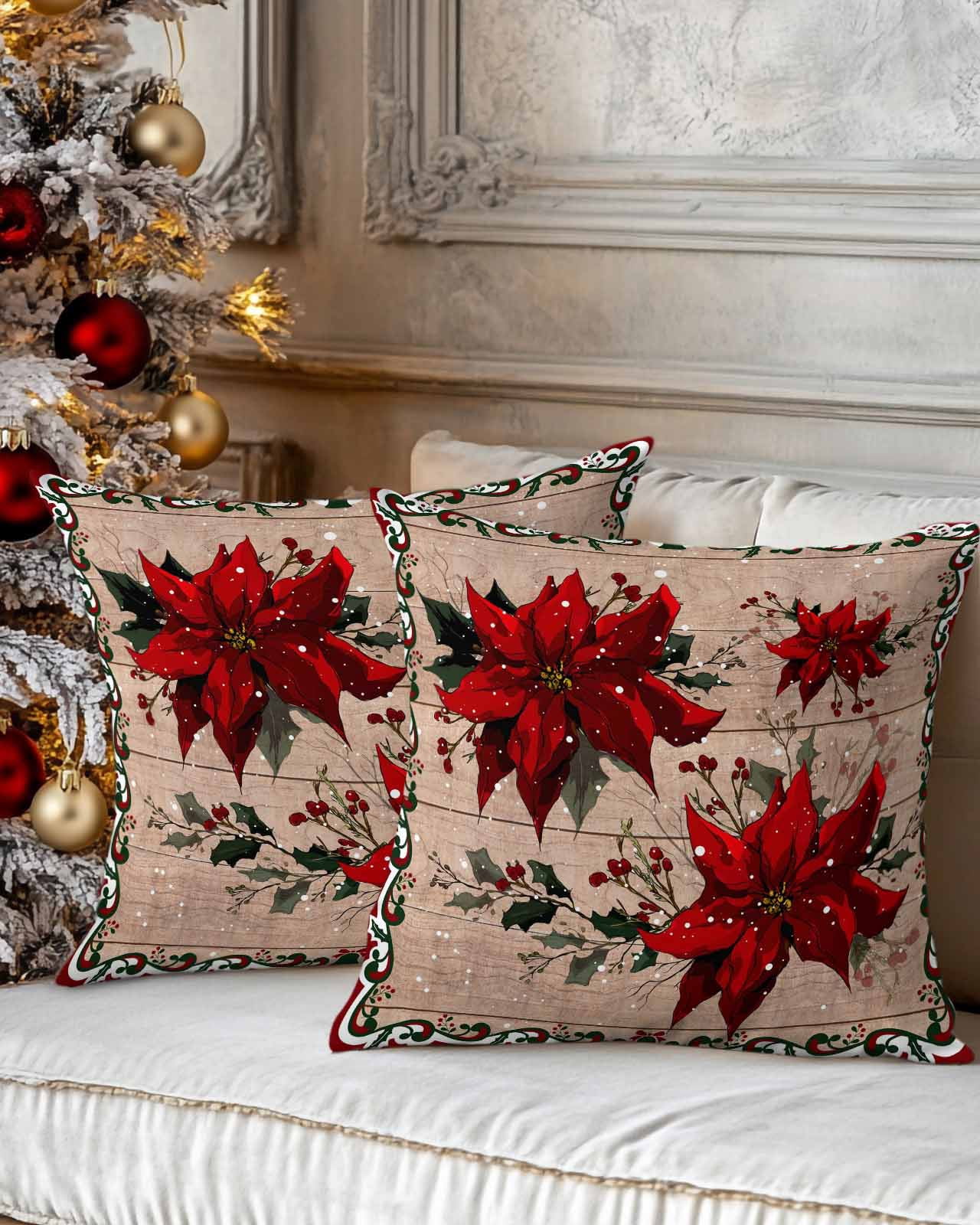 Christmas Decorative Throw Pillow Covers 20x20 Inch Set of 2 Red ...