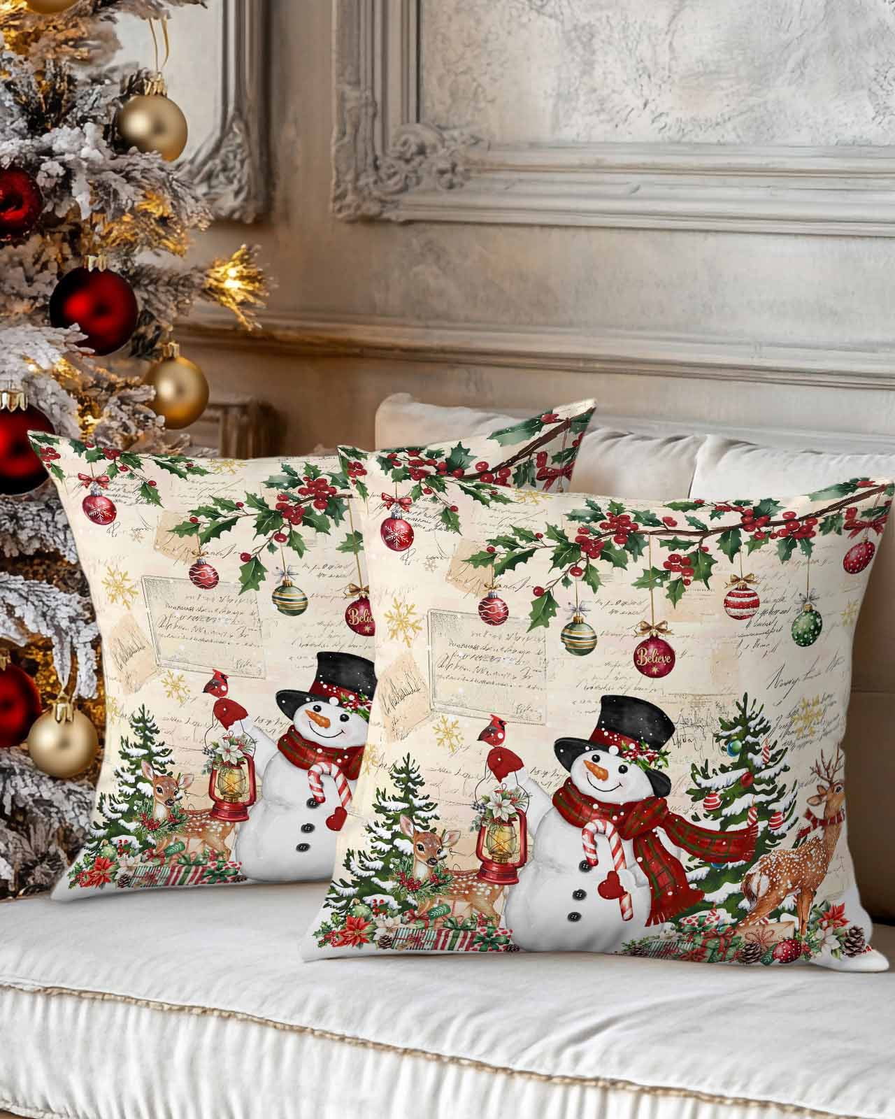 Christmas Decorative Throw Pillow Covers 20x20 Inch Set of 2 Snowman ...