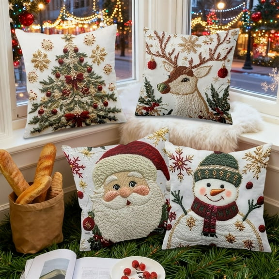 Christmas Decorative Throw Pillow Covers Set of 4, 18x18" Christmas Pillow Covers Decorative Pillow Cases with Soft Fabric Hidden Zipper Party Supplies