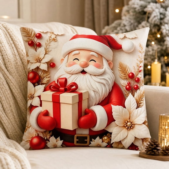 Christmas Decorative Throw Pillow, Holiday Accent Cushion for Sofa Couch Bed Chair and Living Room, Festive Winter Home Decor, Style A