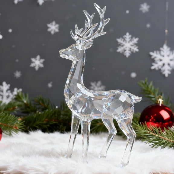 Christmas Deer Acrylic Figurines 2Pcs Standing Reindeer Sculpture for Christmas Decor, High-End Glasslike Holiday Home Decoration