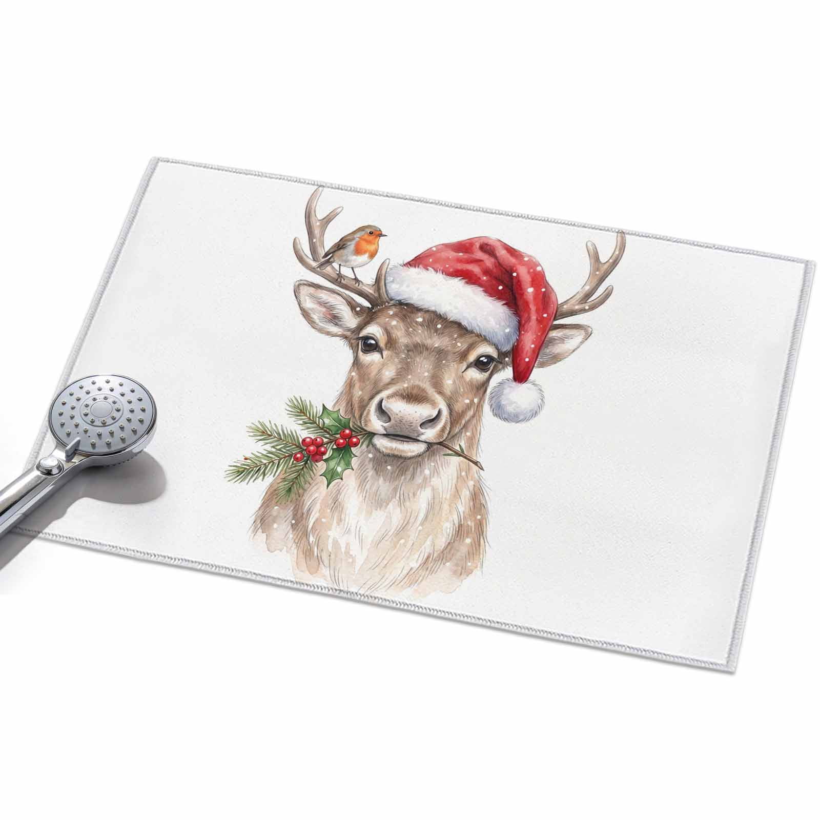 Christmas Deer Area Rug 2'x3', Winter Country Bird Snowflake Red Hat ...
