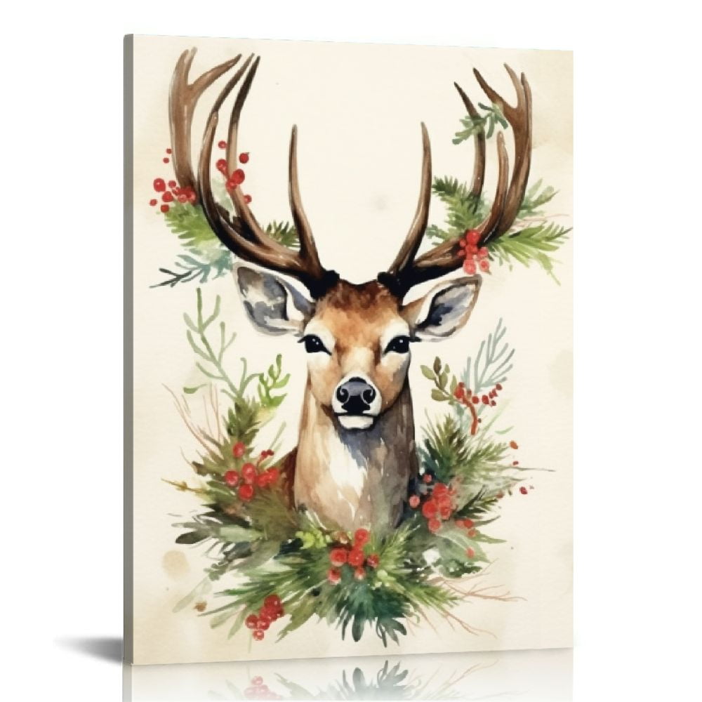 Christmas Deer Art Print, Watercolor Christmas Deer, Reindeer Wall Art