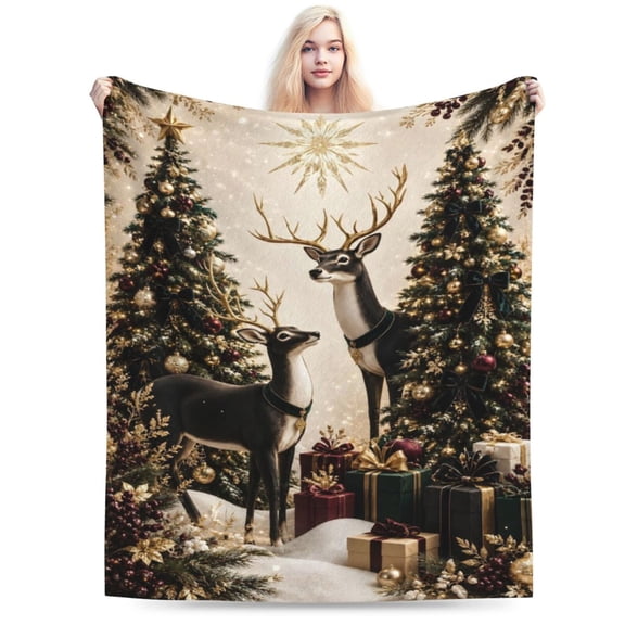 Christmas Deer Blanket Gift Throw Blanket Cozy Soft Home Decor Winter Holiday Gift for Deer Lovers 50x40