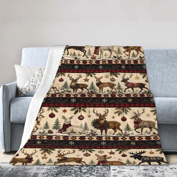 Christmas Deer Blanket Gift Throw Blanket Gift for Animal Lovers Winter Cabin Holiday Home Decor 50x40