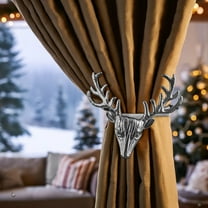 Christmas Deer Curtain Tie Backs, Adjustable Curtain Holdbacks for Living Room Bedroom, Metal Hook with Elastic Strap for Decor(White)