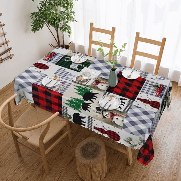 Christmas Deer Cute Bird Cardinal Rustic Farmhouse Country Grizzly Bear Tablecloth 60x120 Inch, Washable Waterproof Rectangular Table Cover for Party Picnic Dinner Decor