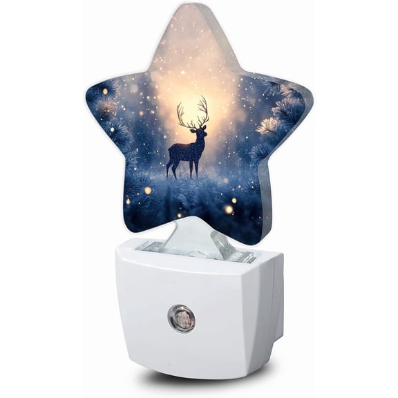 Christmas Deer Dusk to Dawn Star Night Light,Winter Tree Snowflake Smart Sensor Nightlight for Bedroom Kitchen Hallway Stairs,Plug-in Energy Efficient Decor Desk Lamp Women Men Gifts