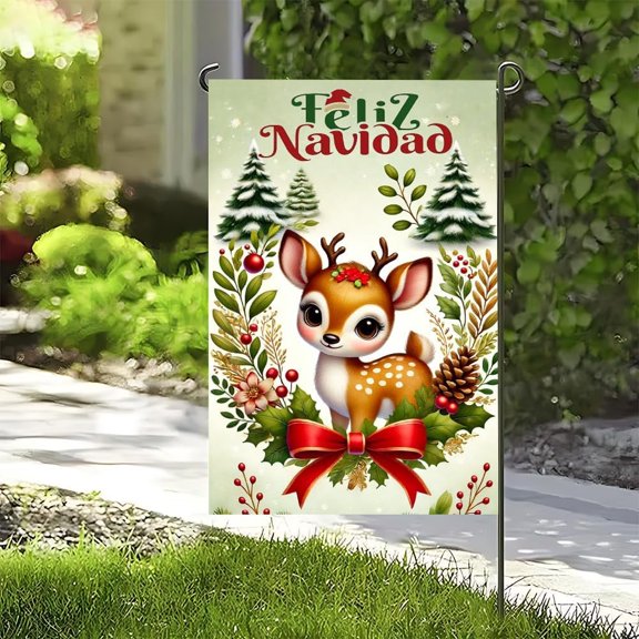 Christmas Deer Garden Flag 12x18 Inch Double-Sided Polyester Seasonal Yard Decor