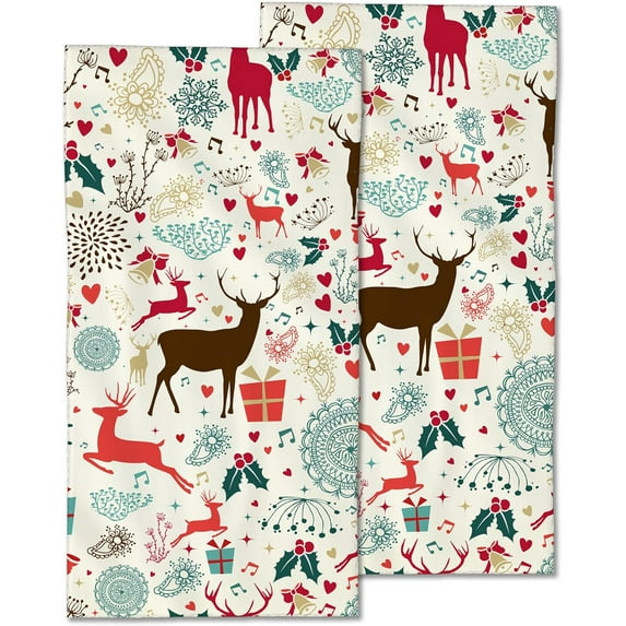 Christmas Deer Hand Towels Set of 2,Gift Floral Soft Fingertip Bath Towel Small Face Washcloths Decor Kitchen Towel for Hotel Spa Gym Sport 28x14in