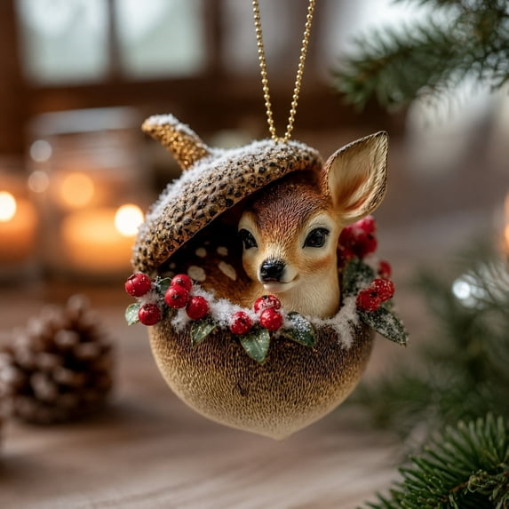 Christmas Deer Hanging Ornament, Resin Pendant with Gold Chain for Christmas Tree, Forest Animal Styles, Winter Holiday Home Decor Gift Supply, Perfect for Mantel Shelf Indoor Display