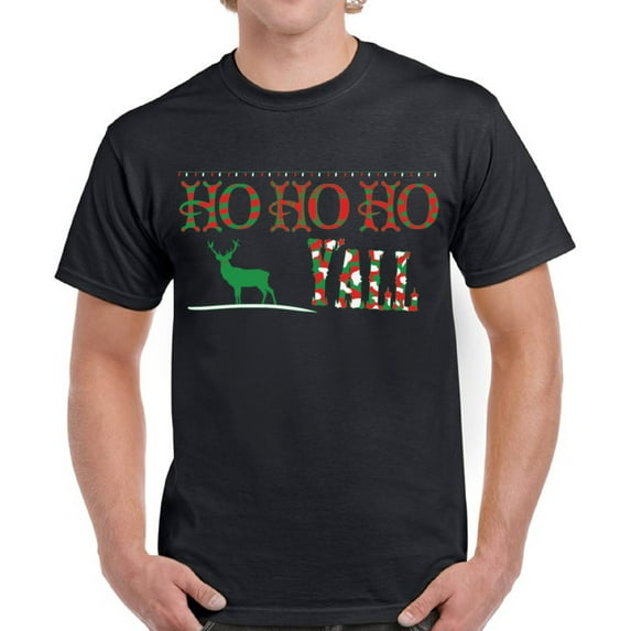Christmas Deer Ho Ho Ho Yall Xmas Print - S M L XL 2XL 3XL 4XL 5XL Xmas Graphic Tee - Christmas Winter Holiday Gift Cotton T-Shirt for Men
