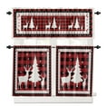 thumbnail image 1 of Christmas Deer Kitchen Curtains and Valances Set, Tree Black Silhouette Black and Red Plaid Rod Pocket Window Valance Window Curtain Panels for Living Room Bedroom Laundry, 27.5x36in, 3 Pieces, 1 of 7
