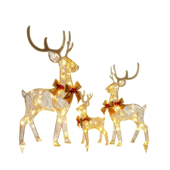 Christmas Deer Lights Outdoor Yard Decorations with Bright LED Glowing Light-Up Reindeer Ornaments Acrylic Material