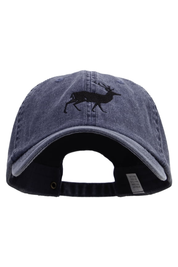 Christmas Deer Logo Embroidered Big Size Washed Pigment Dyed Cap - Navy XL-3XL