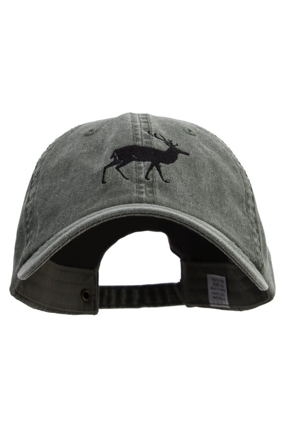 Christmas Deer Logo Embroidered Big Size Washed Pigment Dyed Cap - Olive XL-3XL