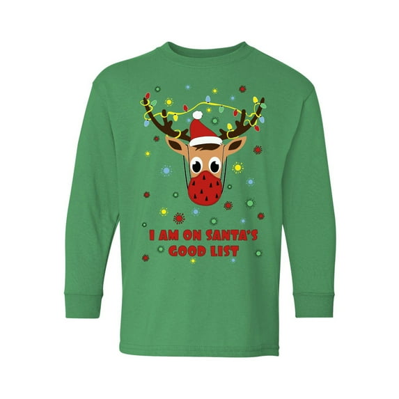 Christmas Deer Long Sleeve Shirt for Boys Girls Xmas T-Shirt I am on Santa's Good List Funny Christmas Tee for Kids Holiday Gifts Santa's Reindeer Top