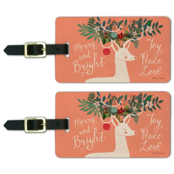 Christmas Deer Merry Bright Joy Peace Love Luggage ID Tags Suitcase Carry-On Cards - Set of 2