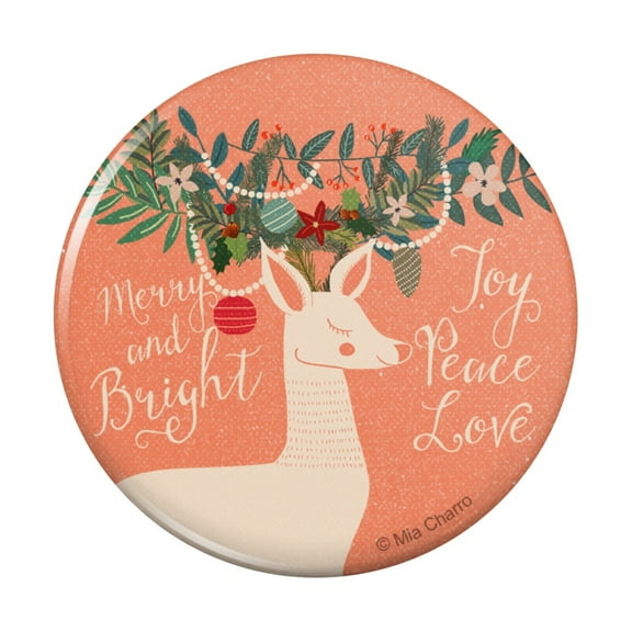 Christmas Deer Merry Bright Joy Peace Love Pinback Button Pin