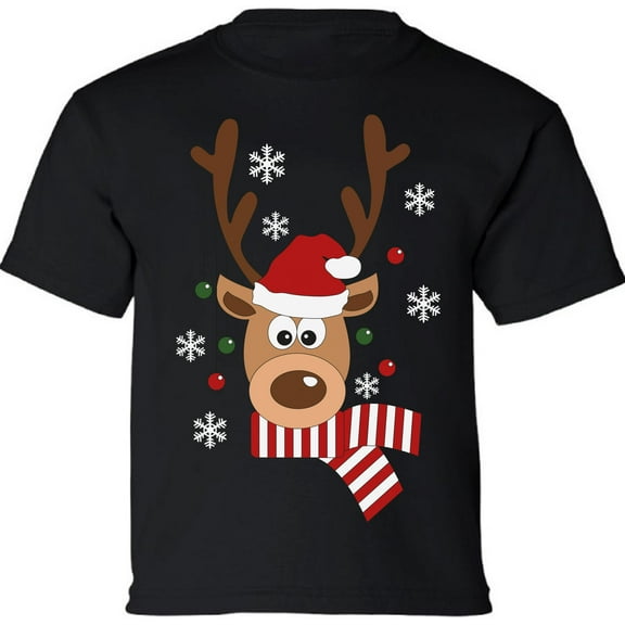 Christmas Deer Merry Xmas T-shirt for Boy Girl Shirt Kids - XS S M L XL Xmas Graphic Tee - T-Shirt Christmas Youth Shirt Holiday Xmas Top Gifts