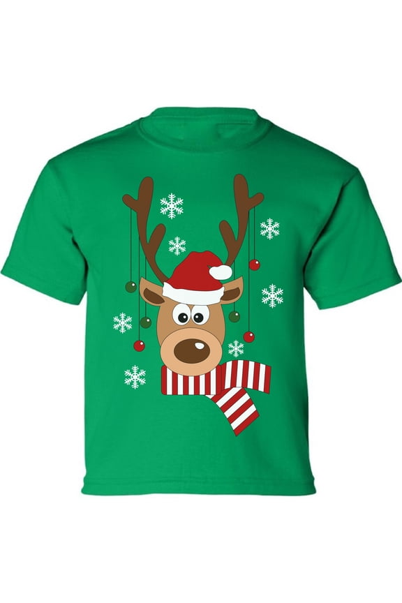 Christmas Deer Merry Xmas T-shirt for Boy Girl Shirt Kids - XS S M L XL Xmas Graphic Tee - T-Shirt Christmas Youth Shirt Holiday Xmas Top Gifts
