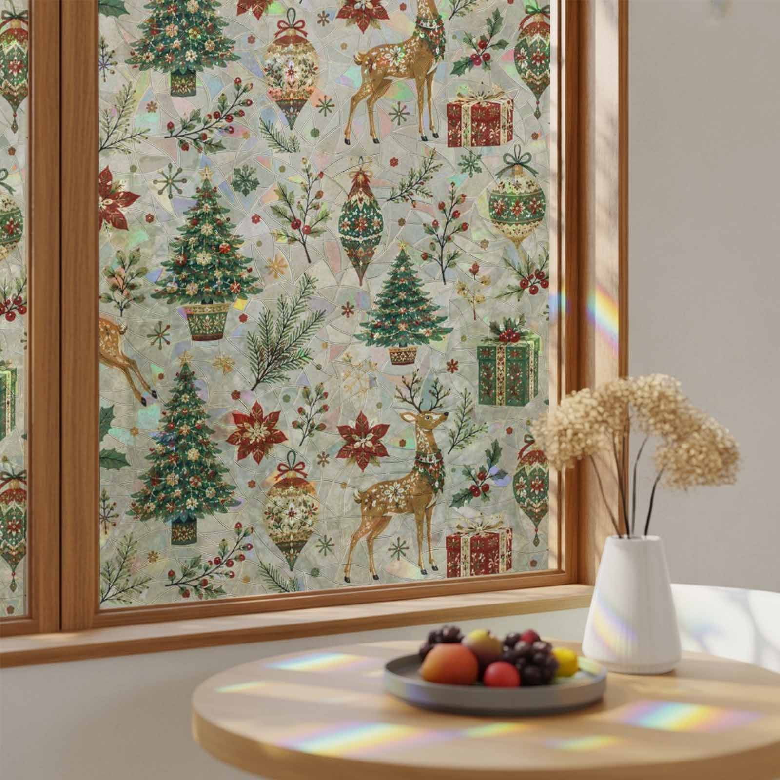 Control Main Window Christmas Deer Pine Tree Window Privacy Film,Heat Control Sun Blocking ...