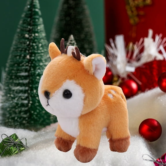 Christmas Deer Plush Toy - 4 inch Mini Yellow Stuffed Animal, Soft Forest Friend for Holiday Decor, Stocking Stuffer & Kids Gift Khaki