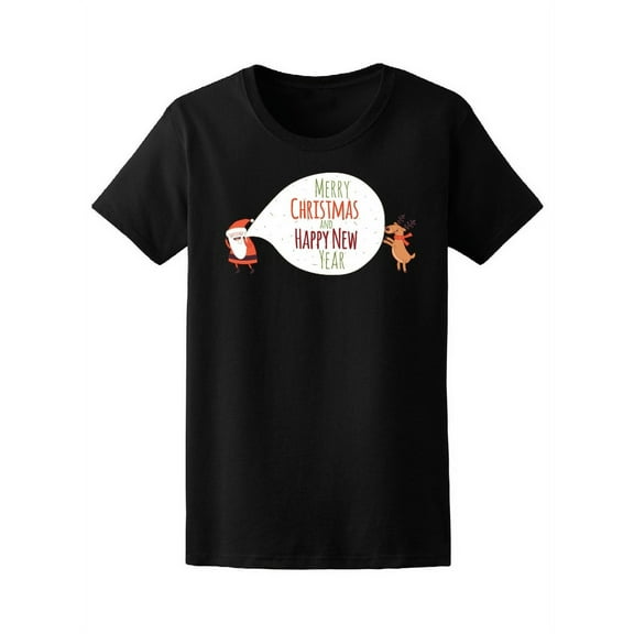 Christmas Deer Santa Claus T-Shirt Women -Image by Shutterstock, Female XX-Large