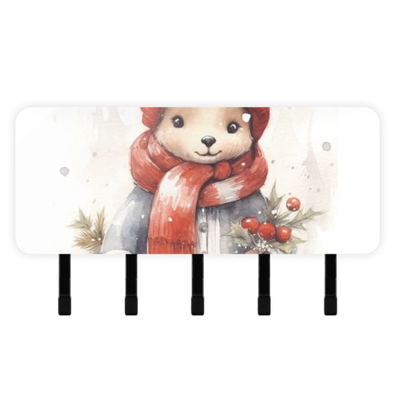 Christmas Deer Scarf Hat Mail Holder Organizer Wall Mount with Shelf Key Holder Key Rack with 5 Key Hooks for Wall Decorative