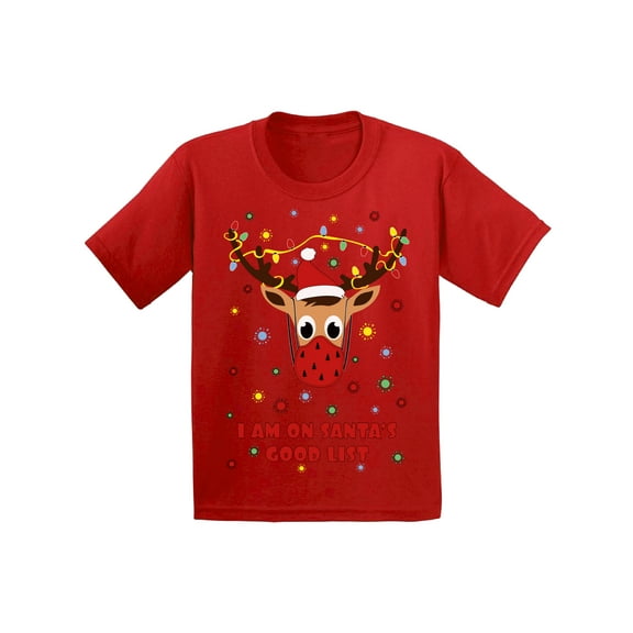 Christmas Deer Shirt for Boys Girls Xmas T-Shirt I am on Santa's Good List Funny Christmas Tee for Kids Holiday Gifts Santa's Reindeer Top