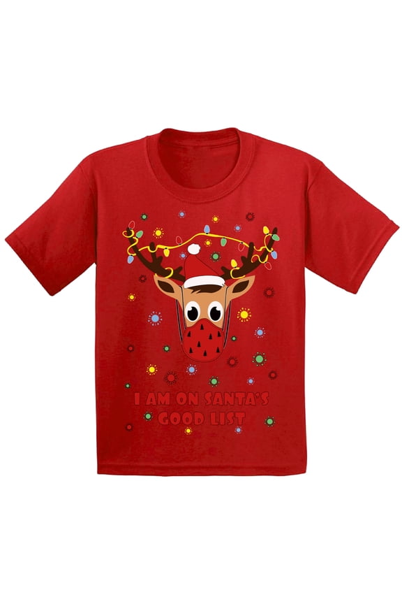 Christmas Deer Shirt for Boys Girls Xmas T-Shirt I am on Santa's Good List Funny Christmas Tee for Kids Holiday Gifts Santa's Reindeer Top