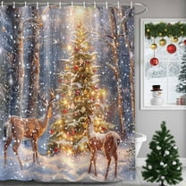 Christmas Deer Shower Curtains for Bathroom, Xmas Tree Ball Lights Snow Day Forest Snowscape Waterproof Fabric Shower Curtain for Bathroom Bathtub Decoration, Machine Washable, 36"x72"